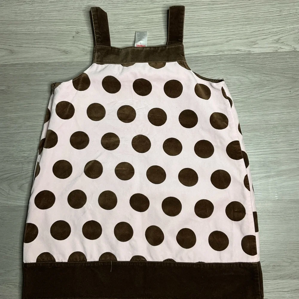 Gymboree Jumper Dress Size 7 Cotton Brown Pink‎ Polka Dot Corduroy Lined